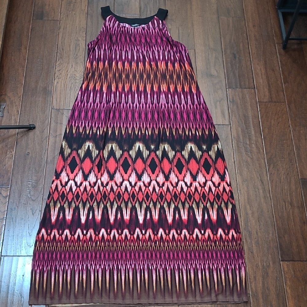 Glamour Sleeveless Black & Pink Geometric Print Maxi Dress size 18W